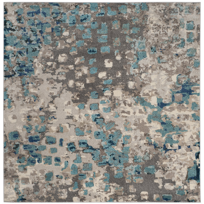 Tapis abstrait Hertzler, Carré 6 pi 7 po, Grey/Light Blue