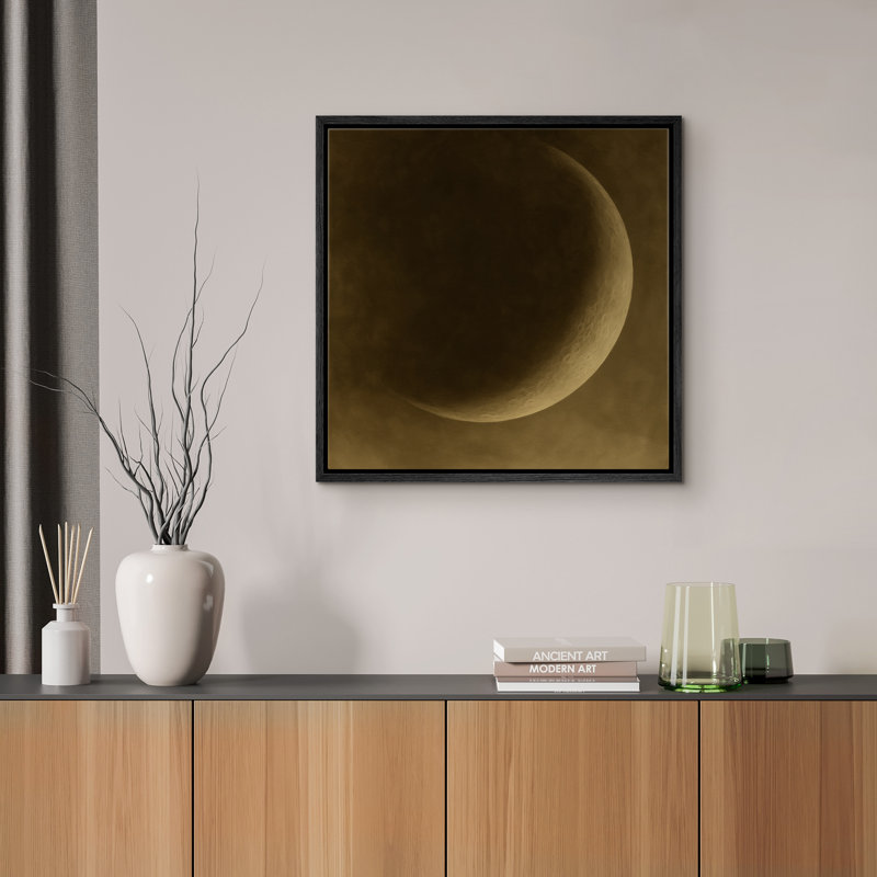Crescent Moon Wall Art - Sepia Realistic Lunar Framed Print, Celestial Minimalist Decor for Bedroom or Meditation Space