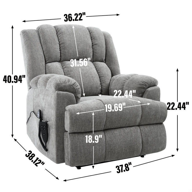 Dual Motor Heat Massage Infinite Position Up To 350 Lbs Electric Power Lift Recliners, Gray