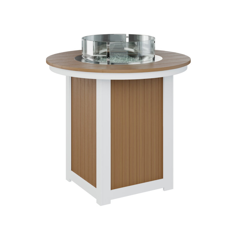 Berlin Gardens Donoma Round Fire Pit Table, Natural Teak, 38.87" H x 44" W x 44" D