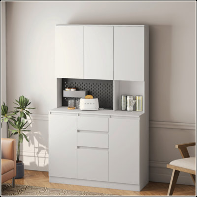 74" Kitchen Pantry Cabinet With Charging Station,Freestanding Buffet Cupboards Sideboard With Drawer,Modern Pantry Cabinet With Microwave Stand For Kitchen,Living Room,Dinning Room