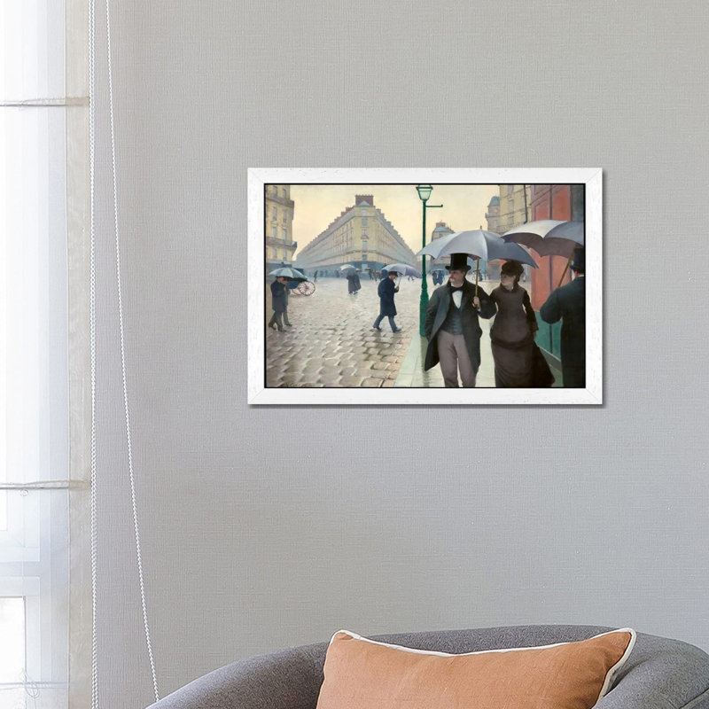 Paris Street: A Rainy Day by Gustave Caillebotte - Painting on Canvas, White Framed, 66.04 cm H x 45.72 cm W