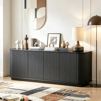 Sideboard Storage Cabinet with wave pattern Buffet Cabinet Wooden Vertical Striped Cabinet