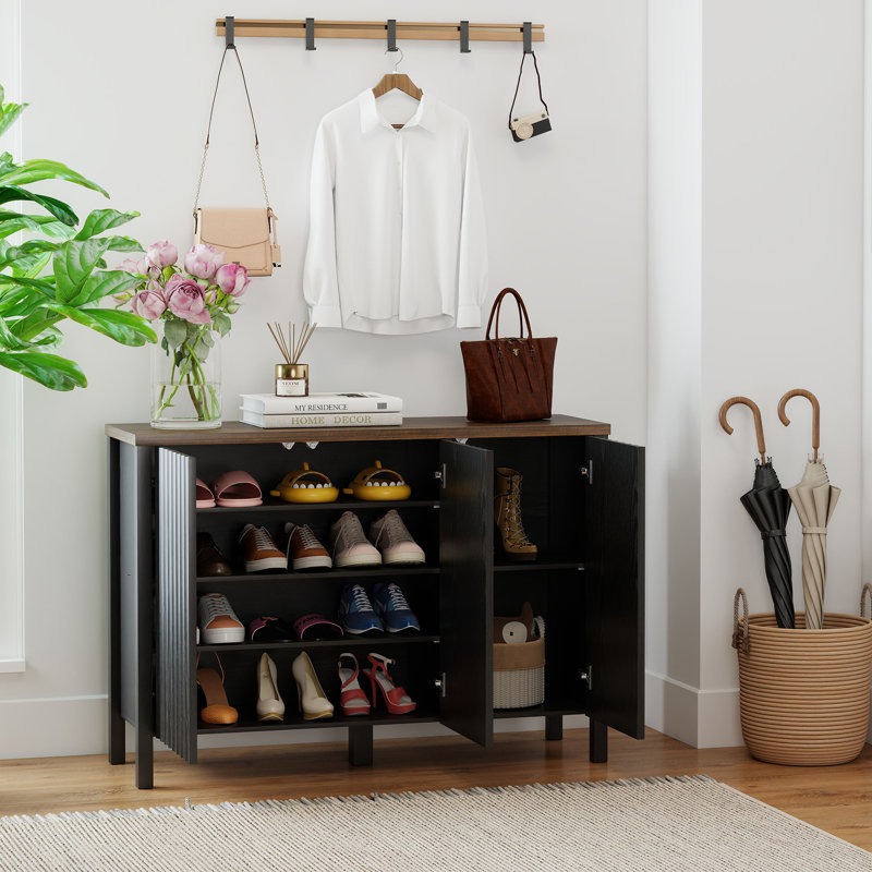 Modern Shoe Cabinet With Storage, Black/Brown