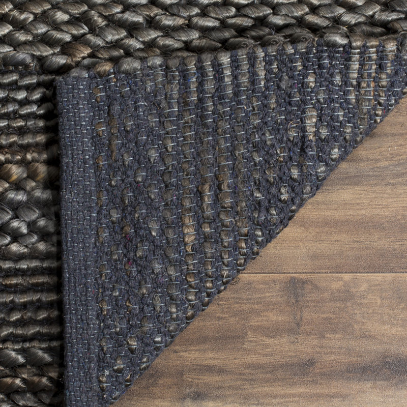 Paucar Natural Fiber Hand Woven Jute/Cotton Solid Color Rug in Charcoal Gray, Runner 2'3" X 18'