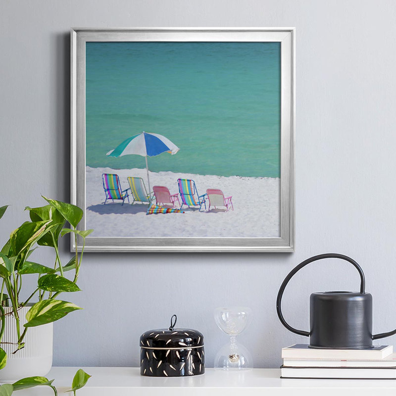 Beach Party - Peinture sur toile encadrée, H 22,5 po x l 22,5 po x P 1,5 po, Argent