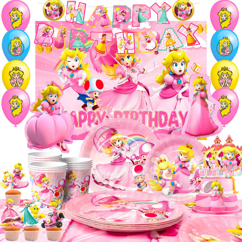 Princess Peach Party Supplies,84pcs Princess Peach Party Decorations