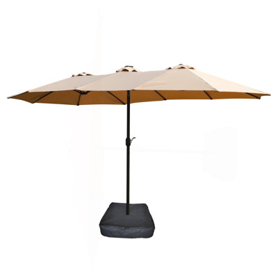 15X9ft Large Double-Sided Rectangular Outdoor Twin Patio Market Umbrella With Light And Base- Taupe