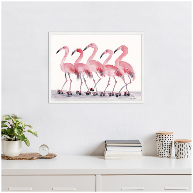«Roller Skating Flameos» par Patricia Shaw, reproduction d'art sur toile encadrée