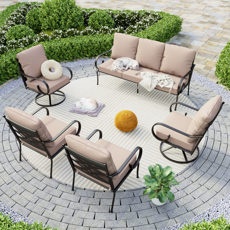 Ensemble de conversation d'extérieur en métal pour 7 personnes avec 2 chaises pivotantes Argyri, Non