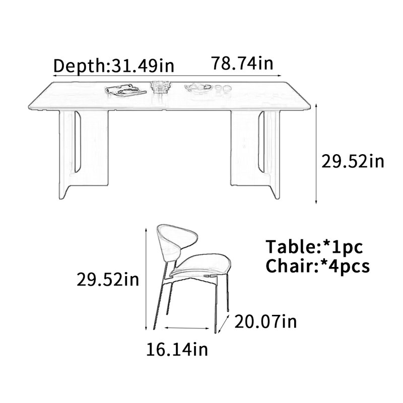 Black Rock Slab Dining Table, 29.52"H x 78.74"L x 31.49"W