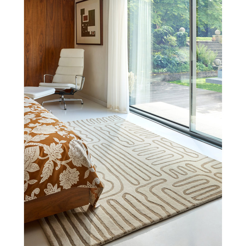 Hollow Handmade Wool Abstract Area Rug, Pebble, Rectangle 6'7 x 9'2