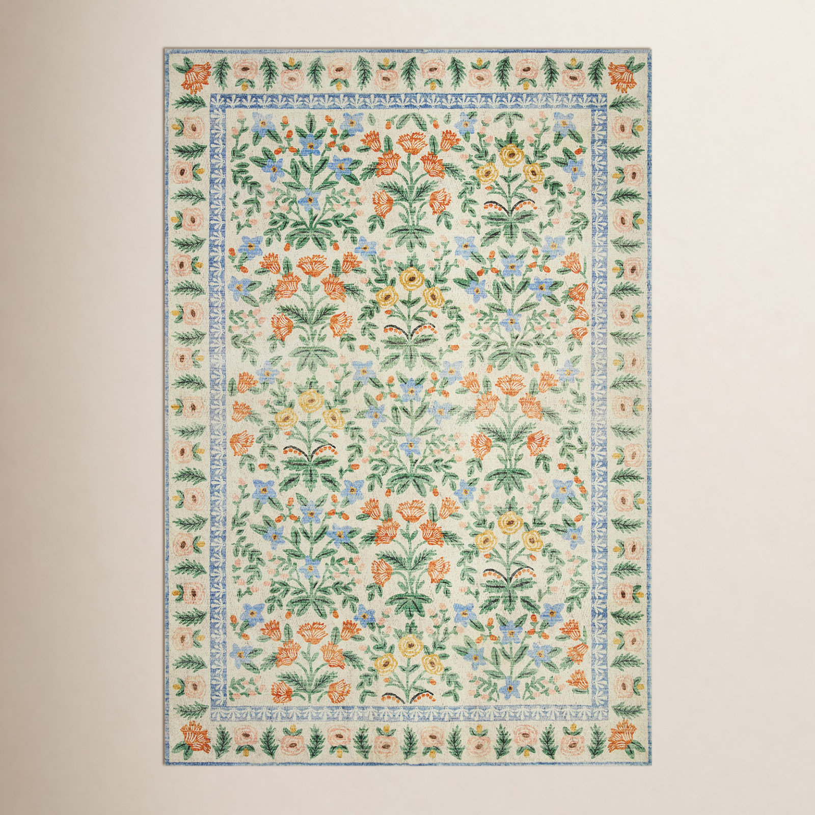 Rifle Paper Co. x Loloi Cream Floral Rug, Rectangle 7'6" x 9'6"