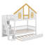 Lit superposé en bois avec lit gigogne et escalier de rangement, cadre de lit superposé avec garde-corps de fenêtre-766837607