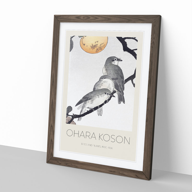 Birds and Plants by Ohara Koson - Picture Frame Art Prints, 36cm H x 27cm W x 2cm D, Walnut