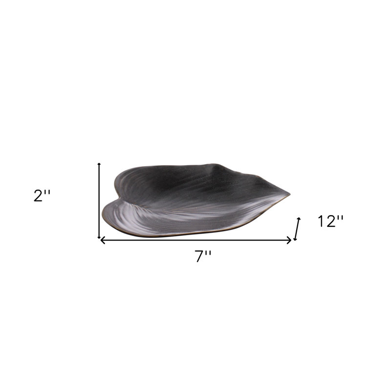 Stancil 7" Dark Brown and Gold Ceramic Leaf Tray