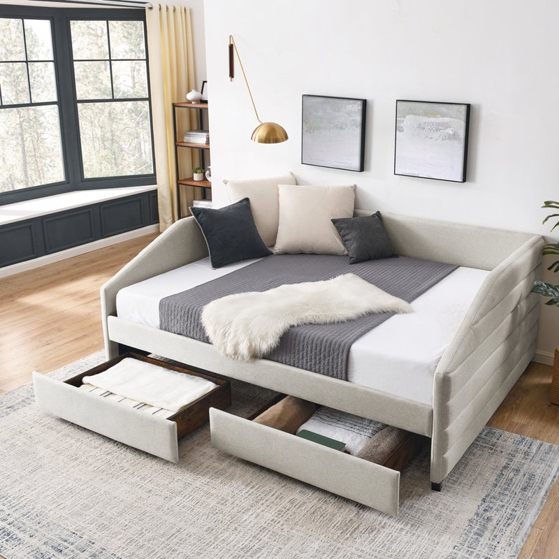 Upholstered Queen Size Daybed with Two Drawers