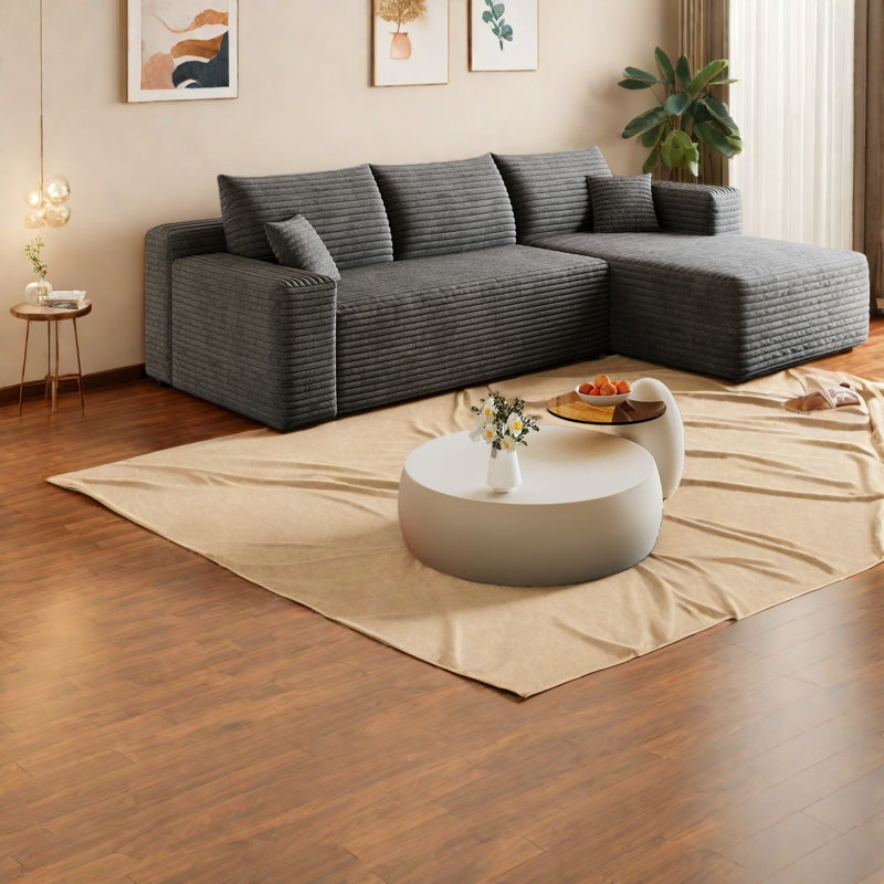 Compression Sectionals 95 Inch Corduroy Chaise, Modern Spacious Home Sofa