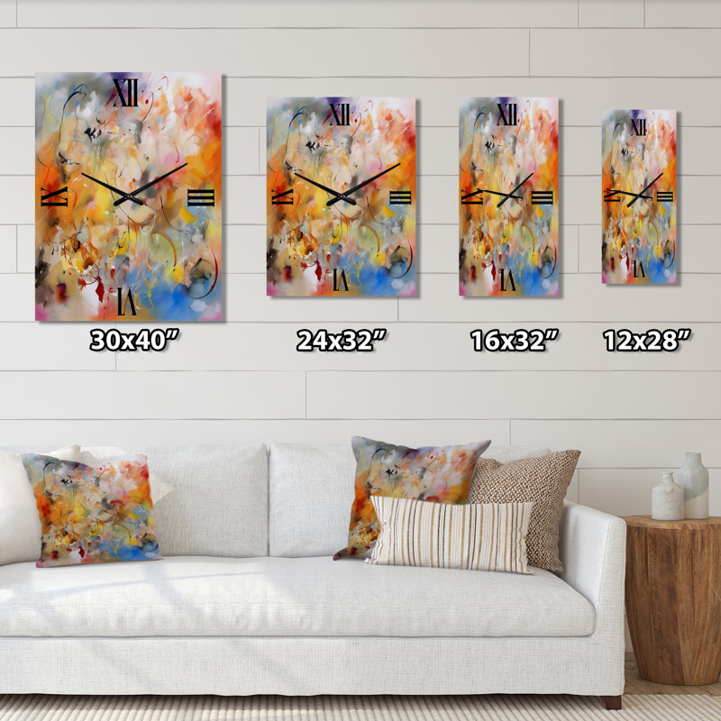 Horloge murale abstraite bleue, jaune et orange, Grand