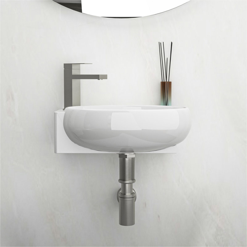 Lavabo de salle de bain mural rectangulaire en céramique blanche 16,5 x 11 po avec trou de robinet simple