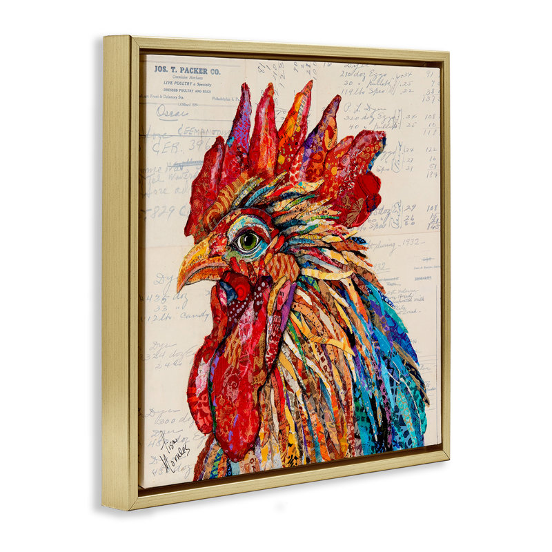 Cadre flottant à motif de coq audacieux, design par Lisa Morales, H 18 po x l 18 po, Cadre flottant métallique doré