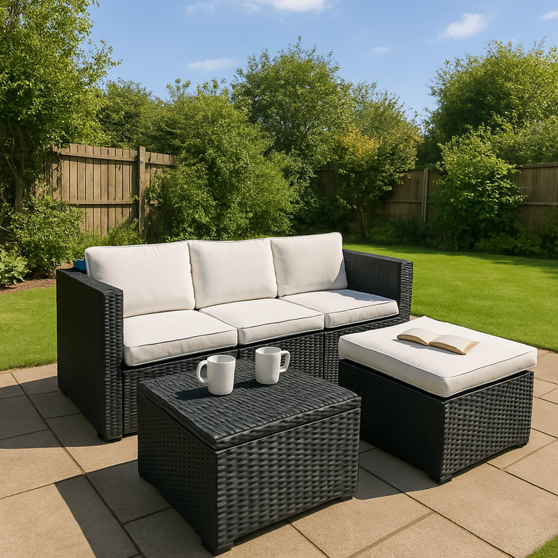 Myah 4 Seater Rattan Corner Sofa Set, Black