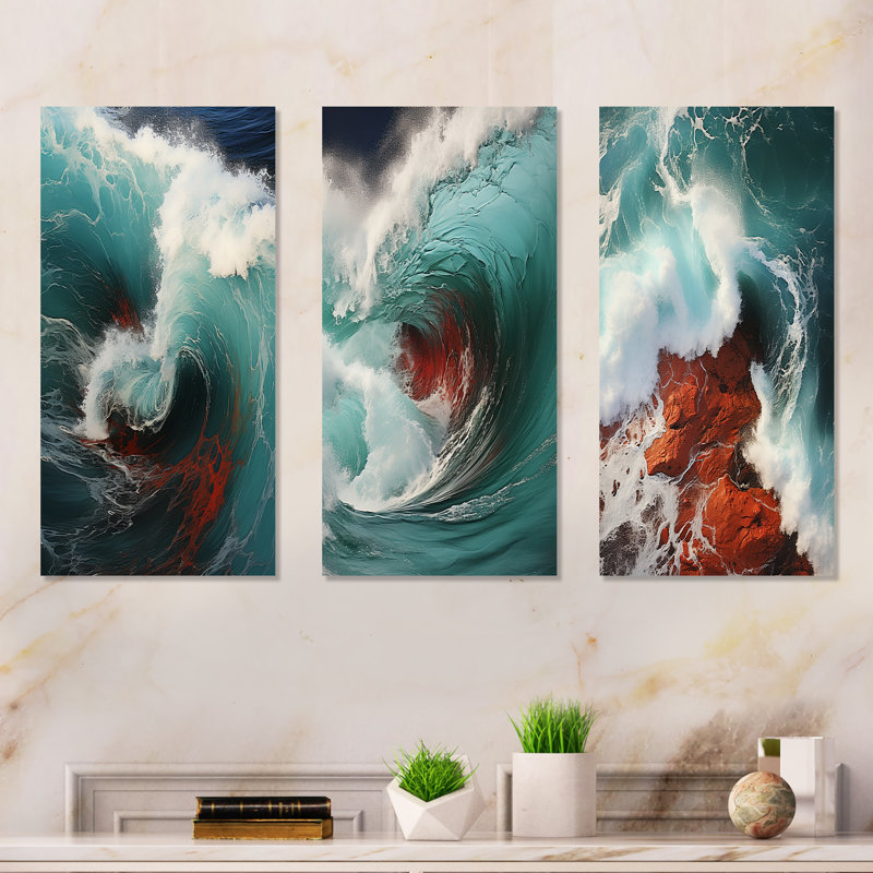 Vague rouge, vert, merveille colorée, H 28 po x l 36 po, Toile tendue