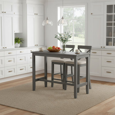 Ensemble de table de salle à manger 3 pièces à hauteur de comptoir avec tabourets de bar et repose-pieds, coin repas peu encombrant