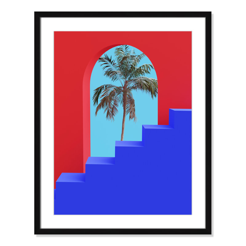 Palm Palm View encadré par Swati B, H 29,5 po x l 23,5 po x P 2 po, Boîte noire satinée encadrée