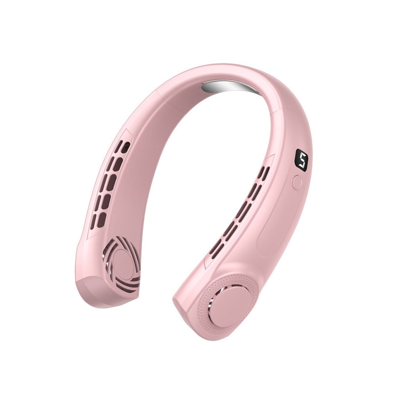 Portable Neck Fan, 4-speed, USB Charging, Blade-less Design, No Noise-Free, Pink
