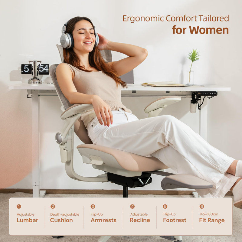 Cablady S2 Ergonomic Office Chair in Cream White, Beige