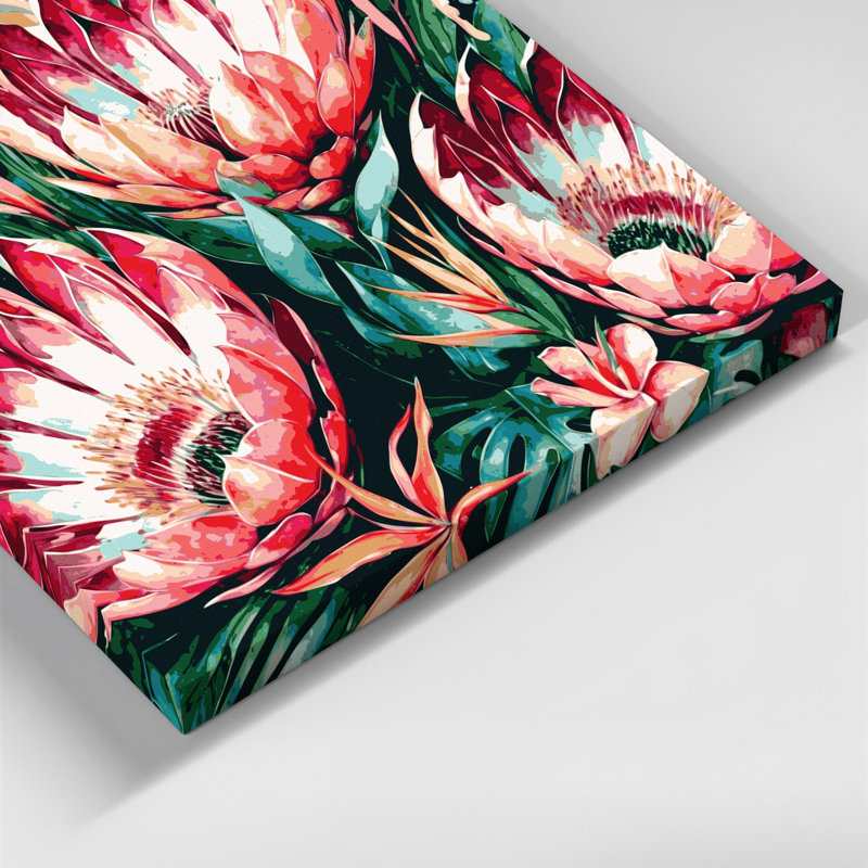 Art hawaïen sur toile brune Protea, H 16 po x l 20 po