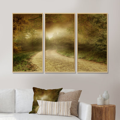 «Country Road Through Fall Scenery», ensemble d'art mural sur toile encadré paysage