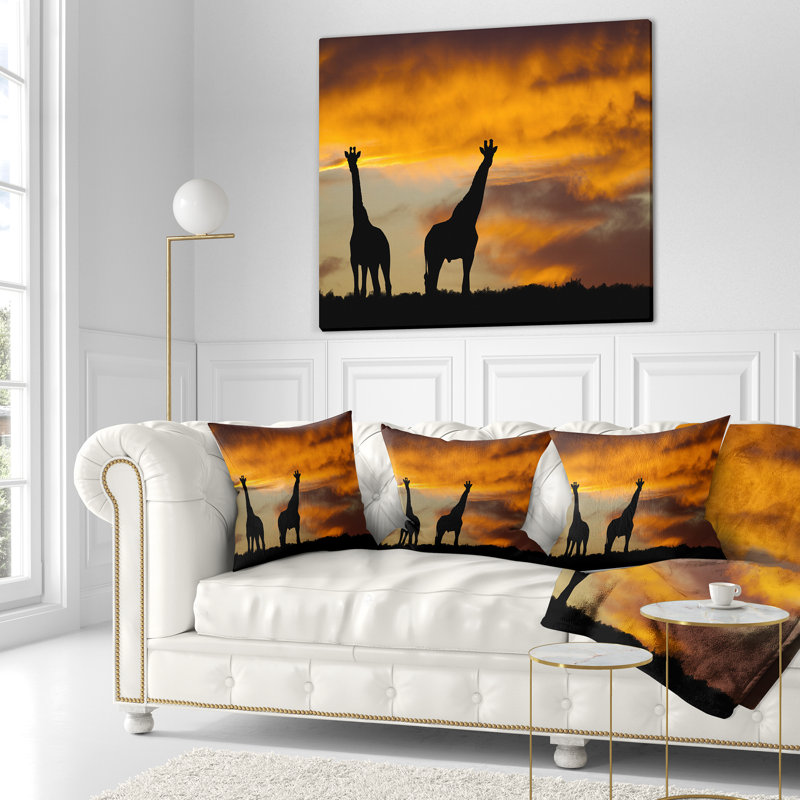 Silhouette de la faune africaine - coussin imprimé animal, 16 po x 1 po, Coussin décoratif