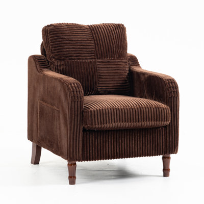 Mid Century Modern Corduroy Accent Chair with Solid Wood Legs, Upholstered Reading Armchair for Living Room Bedroom Apartment