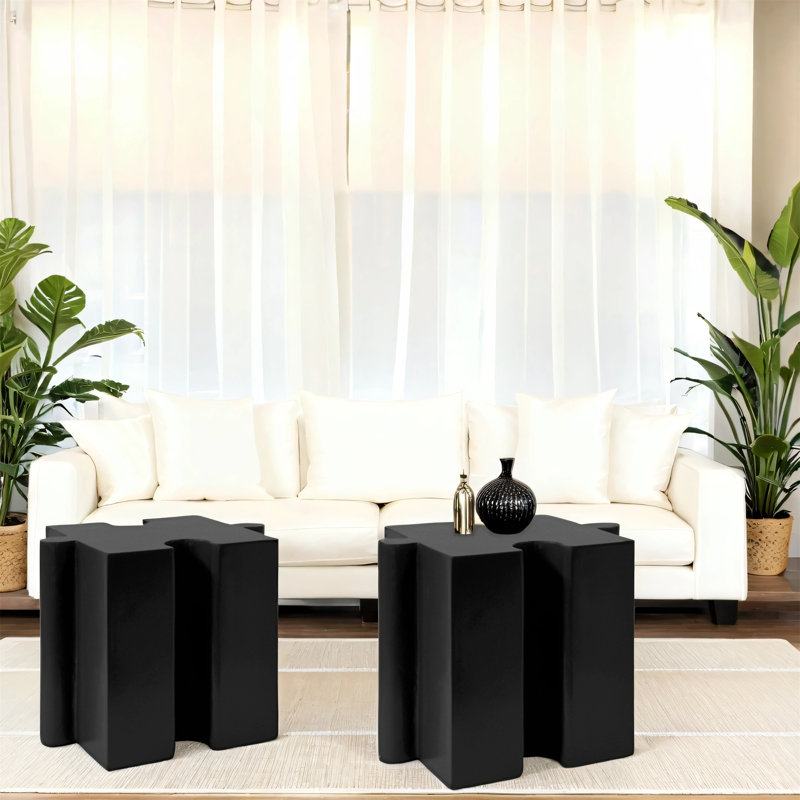 Deux tables d'appoint casse-tête d'art, convenant à une utilisation intérieure et extérieure, Noir