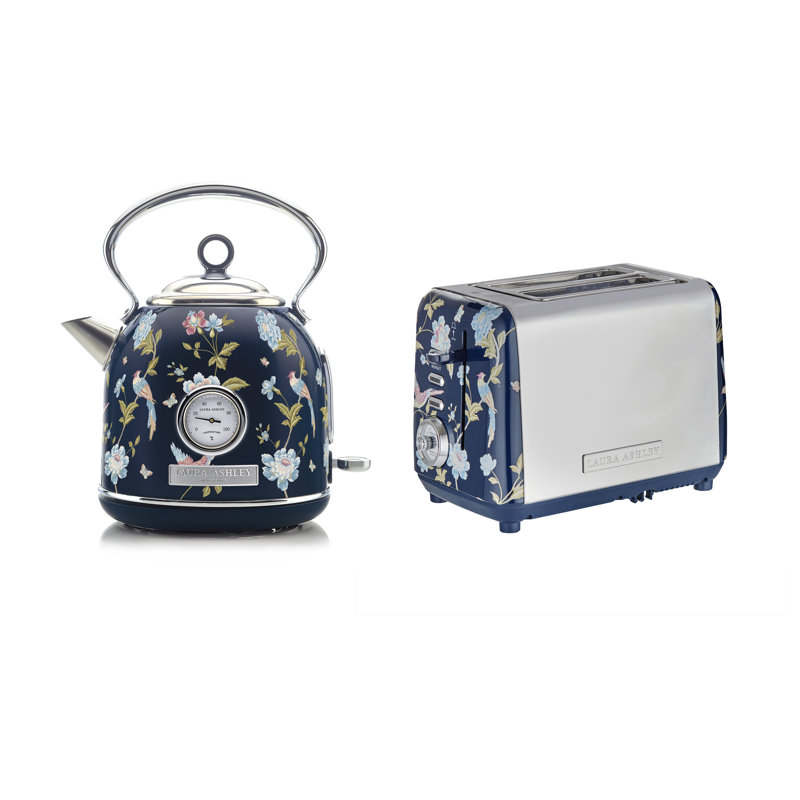Laura Ashley Kitchen Set, 1.7L Dome Kettle & 2 Slice Toaster, Elveden Navy