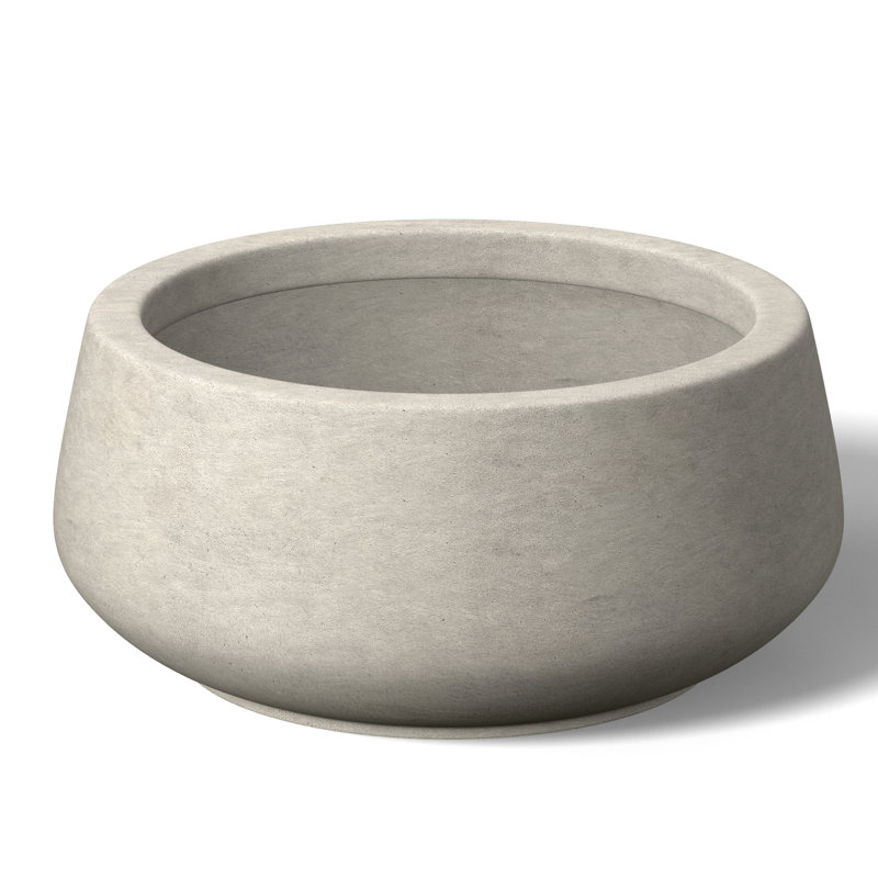Medium Concrete Round Planter / Pot With Drainage Holes, Light Gray, 5.9" H x 12.6" W x 12.6" D