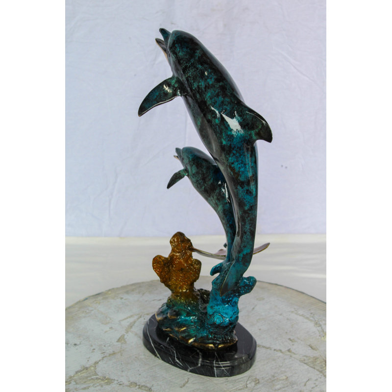 Statue de sirène en bronze enchanteresse avec deux dauphins Nifao