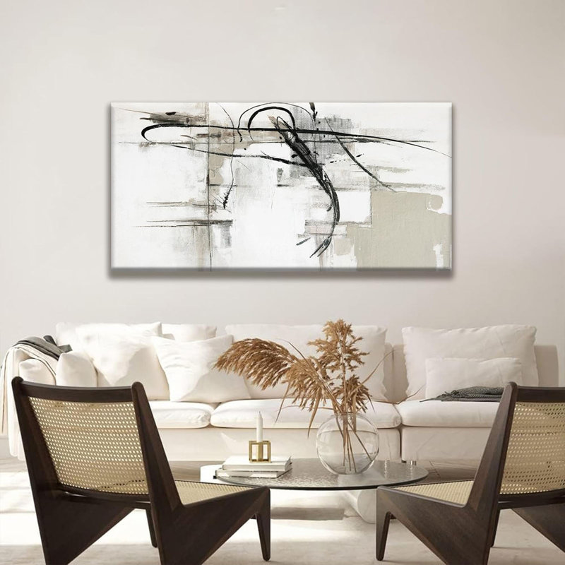 Abstrait, art mural, décorations murales modernes, impression sur toile Maximalist, dessin au trait noir, salon, chambre à coucher, cuisine, bureau, œuvre d'art
