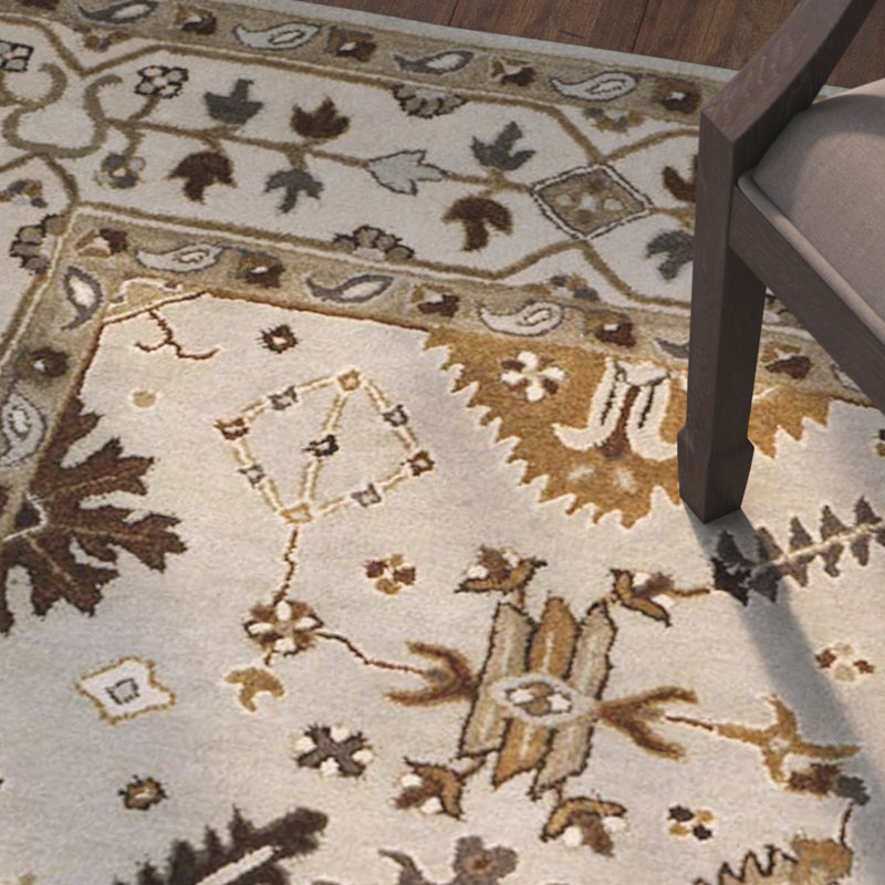 Tapis oriental gris clair / crème en laine de Nouvelle-Zélande touffeté à la main Colliers, Rectangle 6 pi x 9 pi
