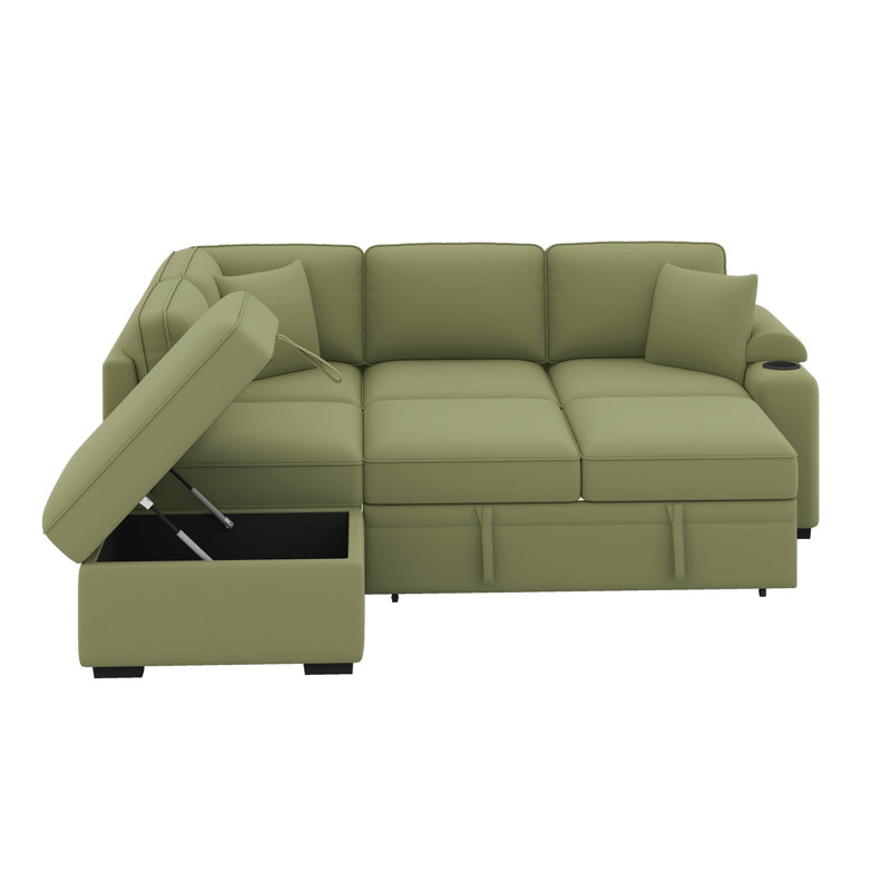 Canapé-lit, canapé-lit escamotable en L avec repose-pieds, Vert
