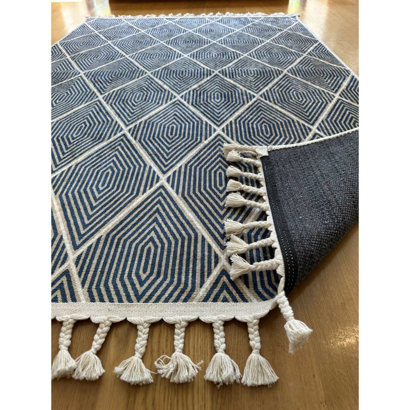 Coton à imprimé géométrique gris Toscana Tapis chenille antidérapant, Rectangle 3 pi 11 po x 6 pi 7 po