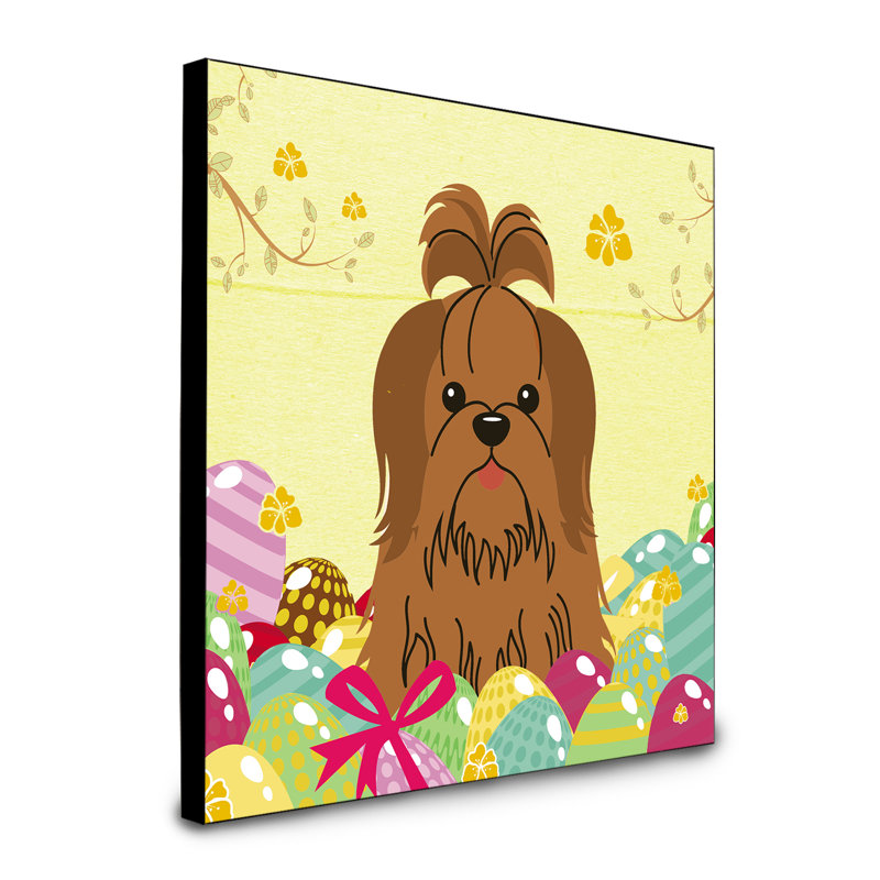 Panneau mural d’art œufs Sentire, Shih Tzu chocolat et argent