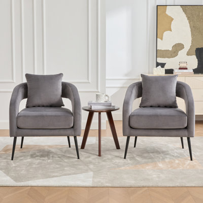 Fauteuil demi-tonneau en velours à dossier creux et accoudoirs creux (ensemble de 2)