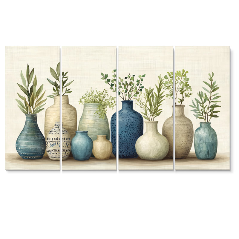Ensemble de salon art mural vert et orange Boho Pottery II - Boho Pottery, H 28 po x l 48 po