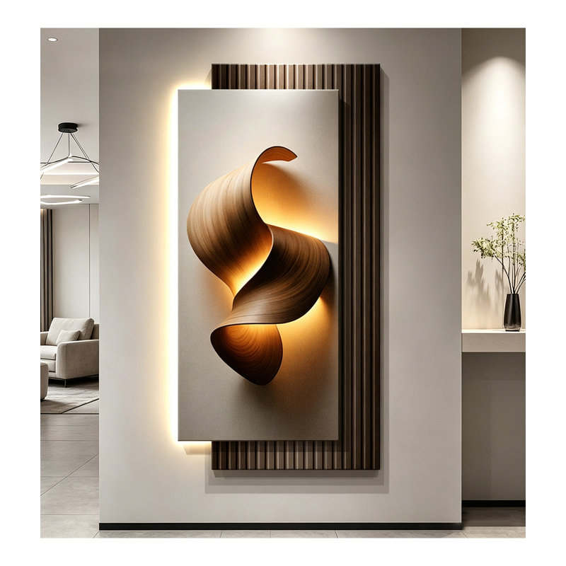 Art mural moderne moderne en grès 3D avec lumière DEL