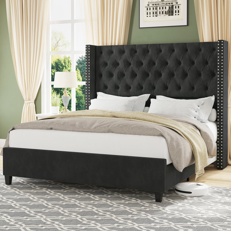 Duhon Upholstered Platform Bed, Queen, Black