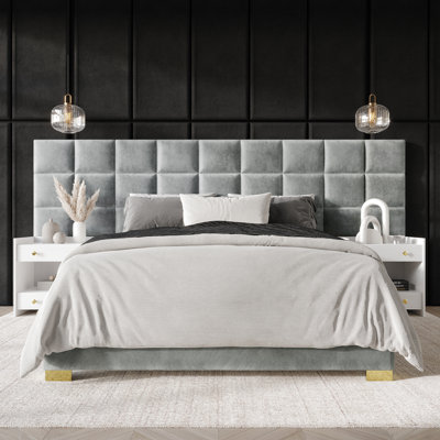 Caryll 3 Piece Upholstered Velvet Bedroom Set