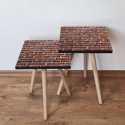 Ensemble de 2 tables gigognes modernes, brun, 13,8 po x 18,5 po x 13,8 po et 13,8 po x 16,5 po x 13,8 po | 100% panneau de fibres à densité moyenne avec pieds en bois de hêtre, épaisseur: 0,7 pouce | Design industriel élégant pour le salon et le bureau